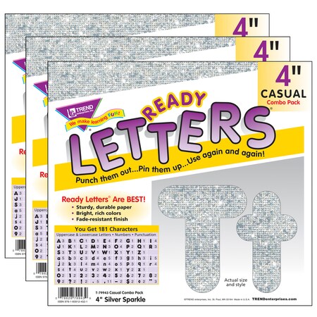 Trend Enterprises Silver Sparkle 4 Casual Combo Ready Letters, PK3 T79943